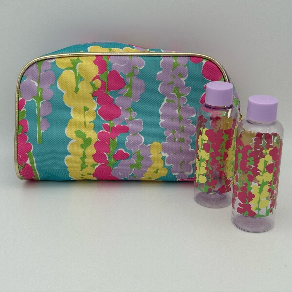 Lilly Pulitzer Estee Lauder 3 PC Makeup Cosmetics Travel Case Bag Pink Floral